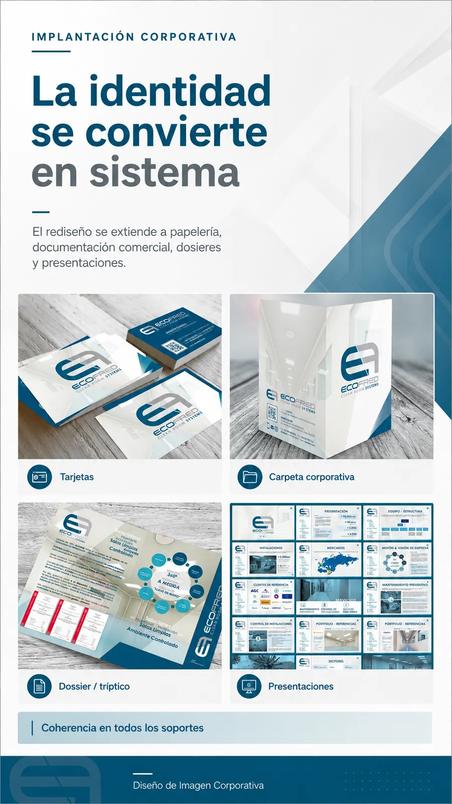 Composición de tarjetas, carpeta, dosier y presentación de ECOFRED