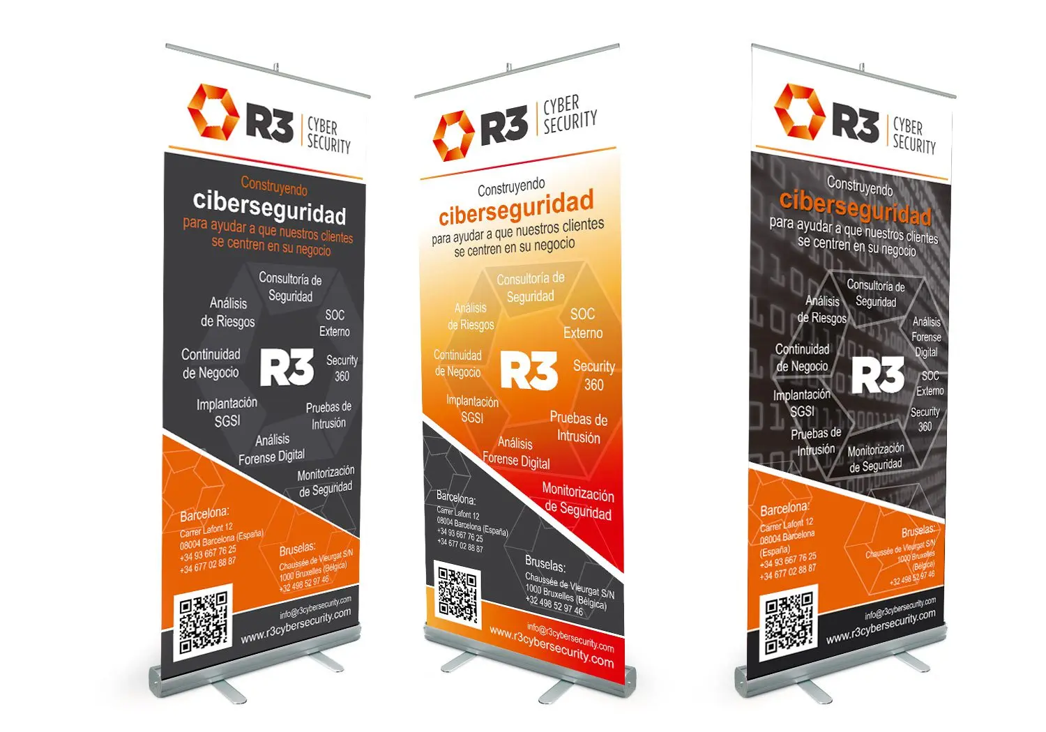 Identidad de R3 Cybersecurity aplicada a tres roll-ups para ferias